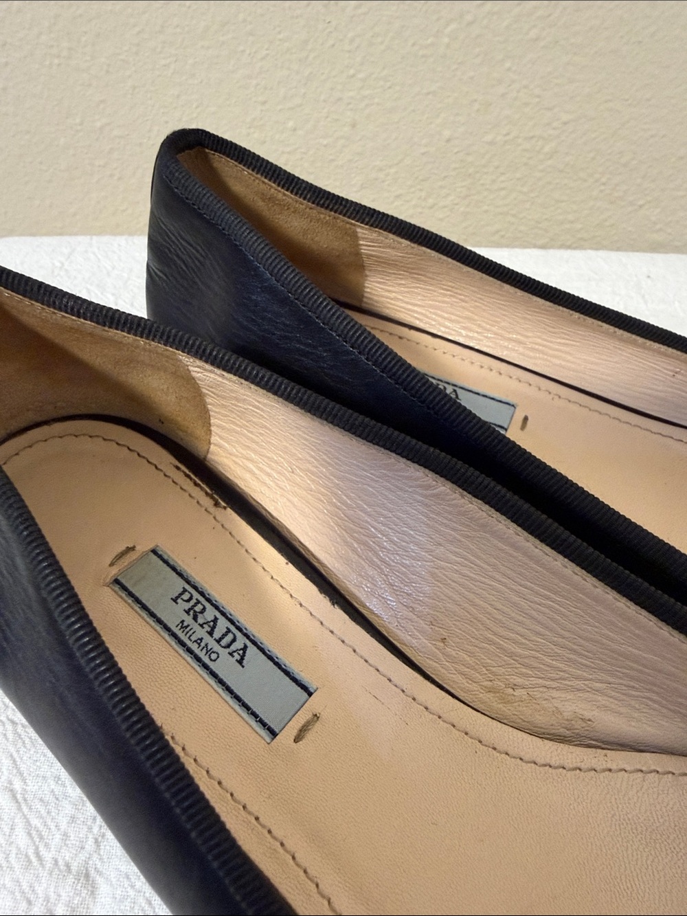 Prada Cavallino Leopard Trim Round Cap Toe Ballerina Flat Sz 37 US 6.5 - Picture 2 of 12
